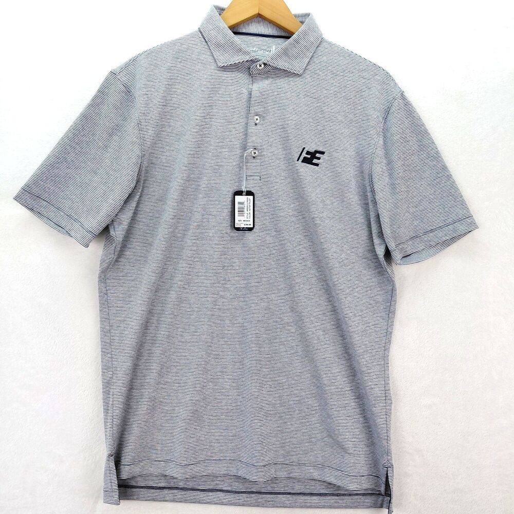 NEW Johnnie O Golf Polo Shirt Men Medium Gray Striped Lyndon Performance Stretch
